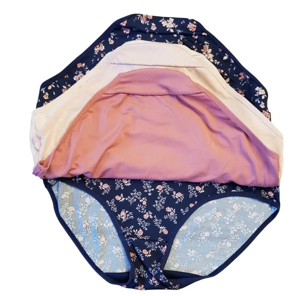 New Laura‎ Ashley 5 pk floral pink& blue briefs L